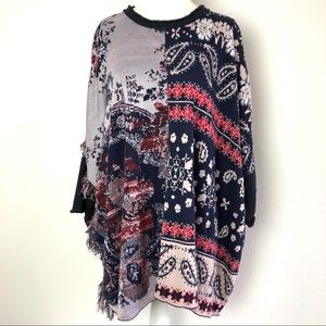 Free People Poncho Sweater Frayed Top